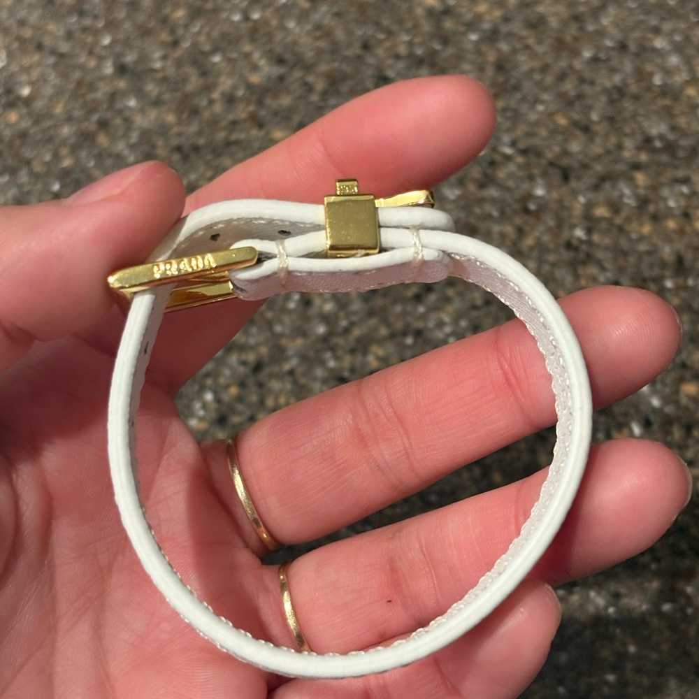 Prada White and Gold Leather Bracelet - Picture 6 of 9